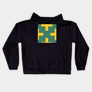 Energizing teal green and citrus yellow 80s style decor, plus cross minimalist block pattern Kids Hoodie